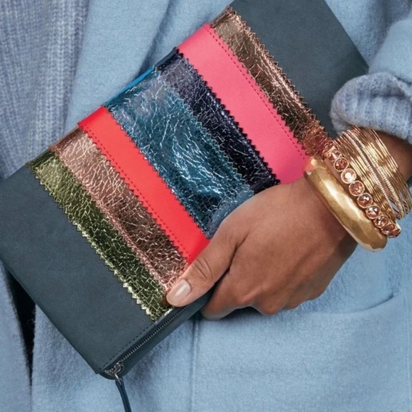 Stella & Dot Navy Multi Colored Metallic Clutch EUC - Picture 7 of 7